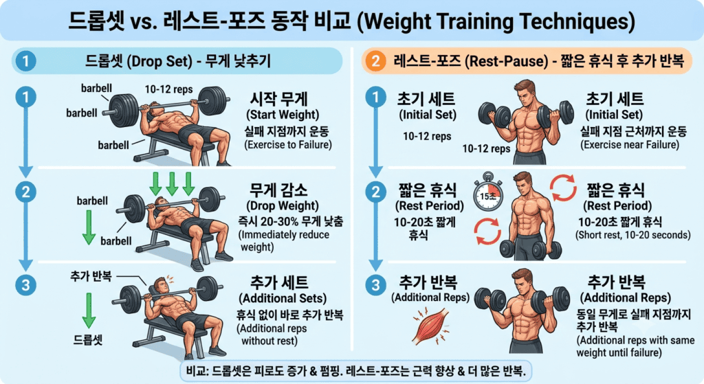 레스트 포즈와 드롭셋 근비대